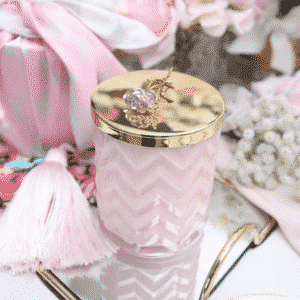 Herringbone Candle With Scarf – Pink – Pink Rose Lid