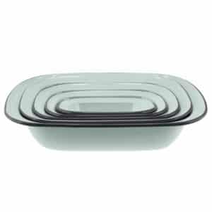 Enamel -oblong Pie Dish Set /5 -20/24/26/28 / 30cm  Duck Egg Blue /grey Rim