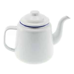 Enamel -tea Pot  14 Cm  1.5 Lt  White /blue Rim