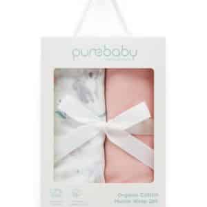Pure Baby   – Organic Cotton Muslin Wrap  Hamper- Blossom Friends  2 Pk