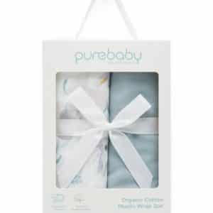 Purebaby  – Organic Cotton Muslin Wrap  Hamper-eucalyptus Friends 2 Pk