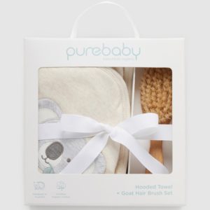 Pure Baby – Hooded Towel+goat Hair  Brush Set – Os