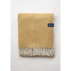 Recycled Wool Blanket In Mustard Herringbone