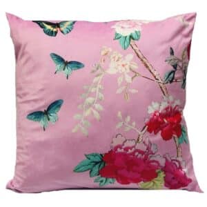 Velvet Cushion Square – Pink Birds