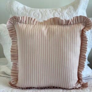 Ticking Frill Cushion Pink