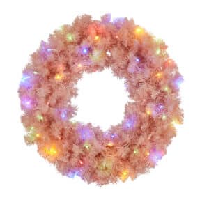 Christmas Wreath With Multi Function Lights- Pretty In Pink, 61cm
