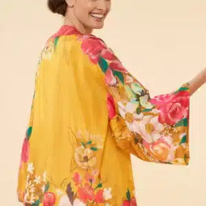 Powder Impressionist Floral Kimono Jacket In Mustard