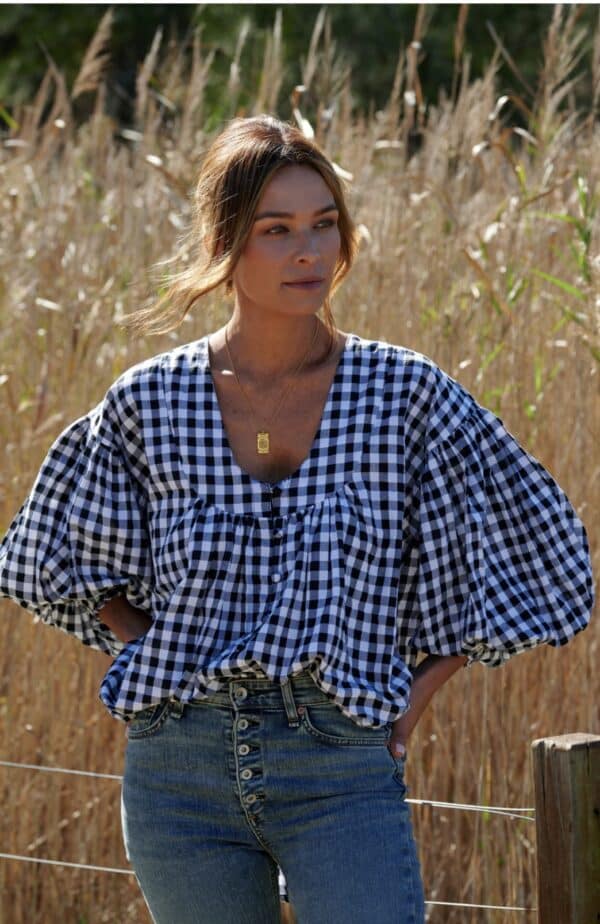 Gingham Cotton Yarn Dyed Blouse