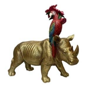 Iris Resin Gold Rhino With Parrot