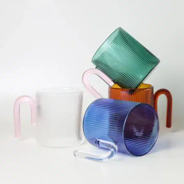 Archer Ribbed Glass Cup.     Bottle Green / Light Pink - Image 2
