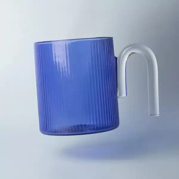 Archer Ribbed Glass Cup.     Ocean Blue