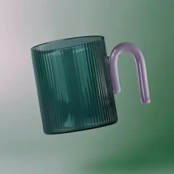 Archer Ribbed Glass Cup.     Bottle Green / Light Pink