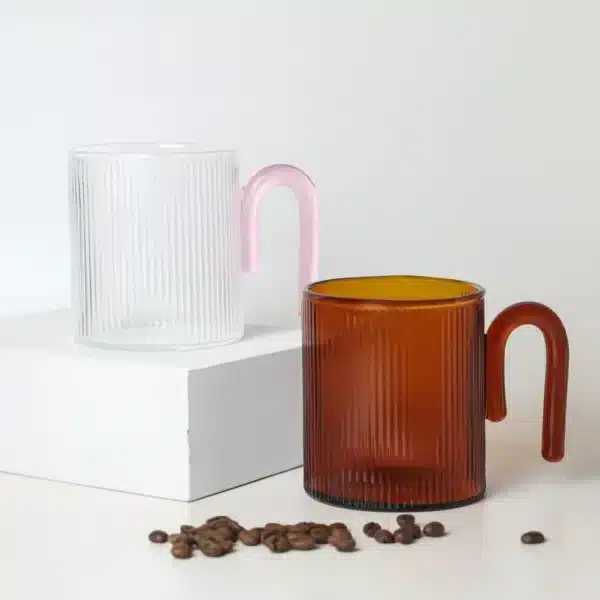Archer Ribbed Glass Cup.    Clear / Taffy Pink - Image 4