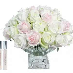 Cote Noire  ** New ** Cote Noire Luxury Centrepiece 37 Rose Bud Bouquet – Pink, Green & White – Silver Badge