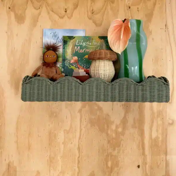 BELLE RATTAN WALL SHELF GREEN 60CM - Image 3