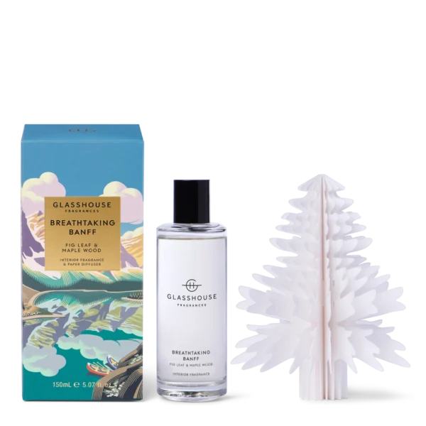 BREATHTAKING BANFF $49.95 MAPLE WOOD & FIG LEAF 150mL Interior Fragrance & Paper Diffuser