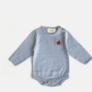 Knit Bodysuit – Sky Blue With Apple