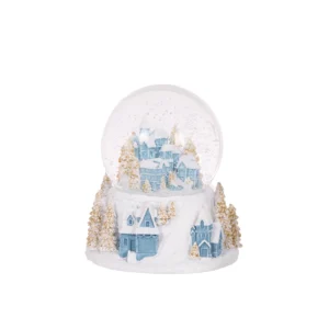 12 Cm Musical Blue And White Village Snow Globe