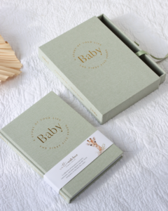 WRITTEN WITH LOVE Baby Memory Book with Keepsake Box - Pregnancy to 5 Years - Sage Green