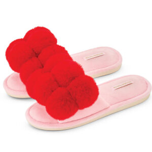 Pom Pom Slippers – Cosy Luxe -cherry Red